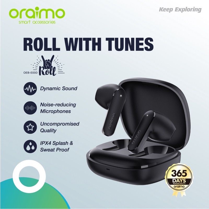 Auriculares Oraimo Roll Ipx4 inálambricos en caja dorsal